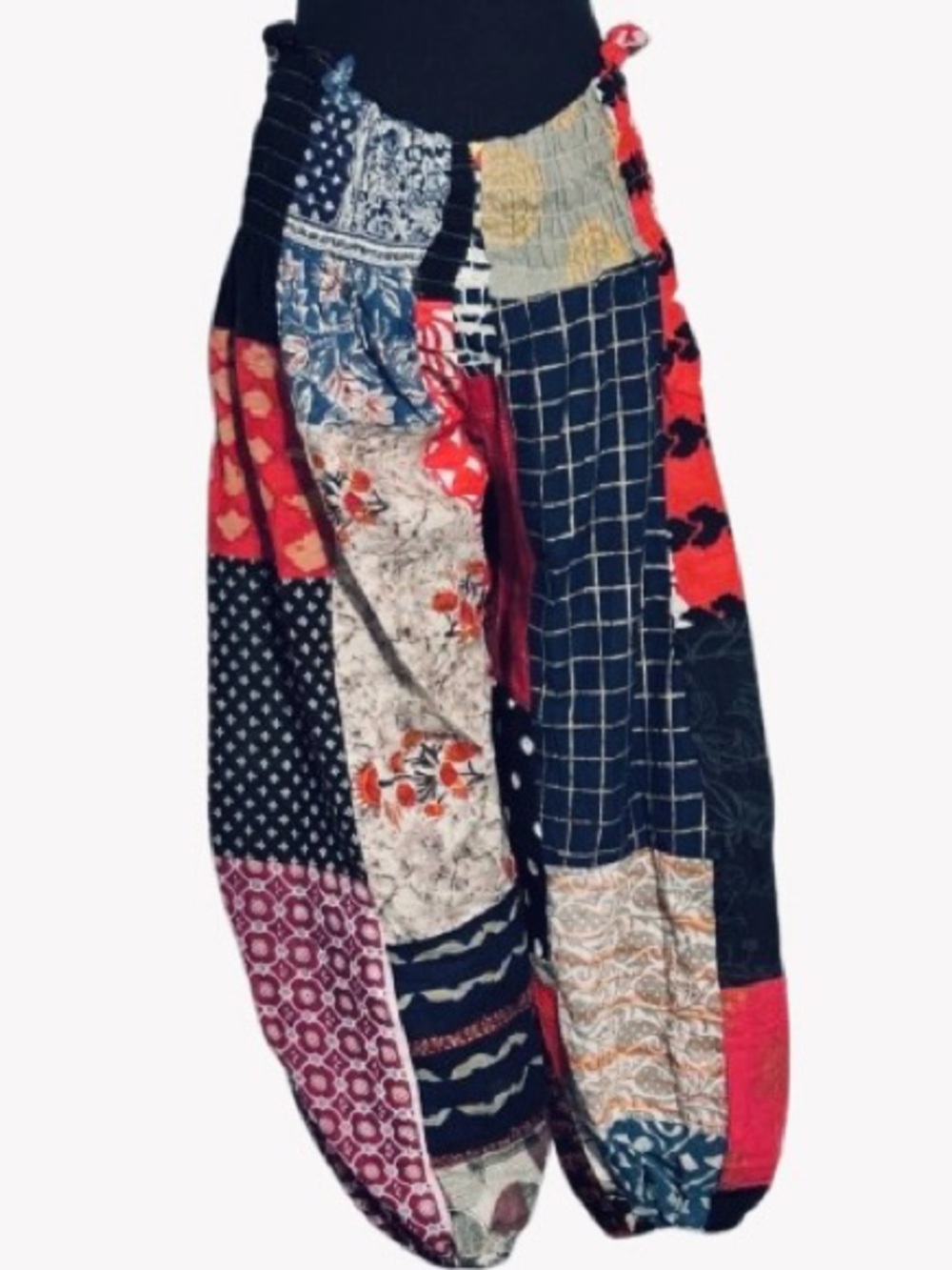 100% Cotton JACKPOT Colorful Patchwork Harem Pants Boho Bohemian Yoga Medium - Picture 4 of 15